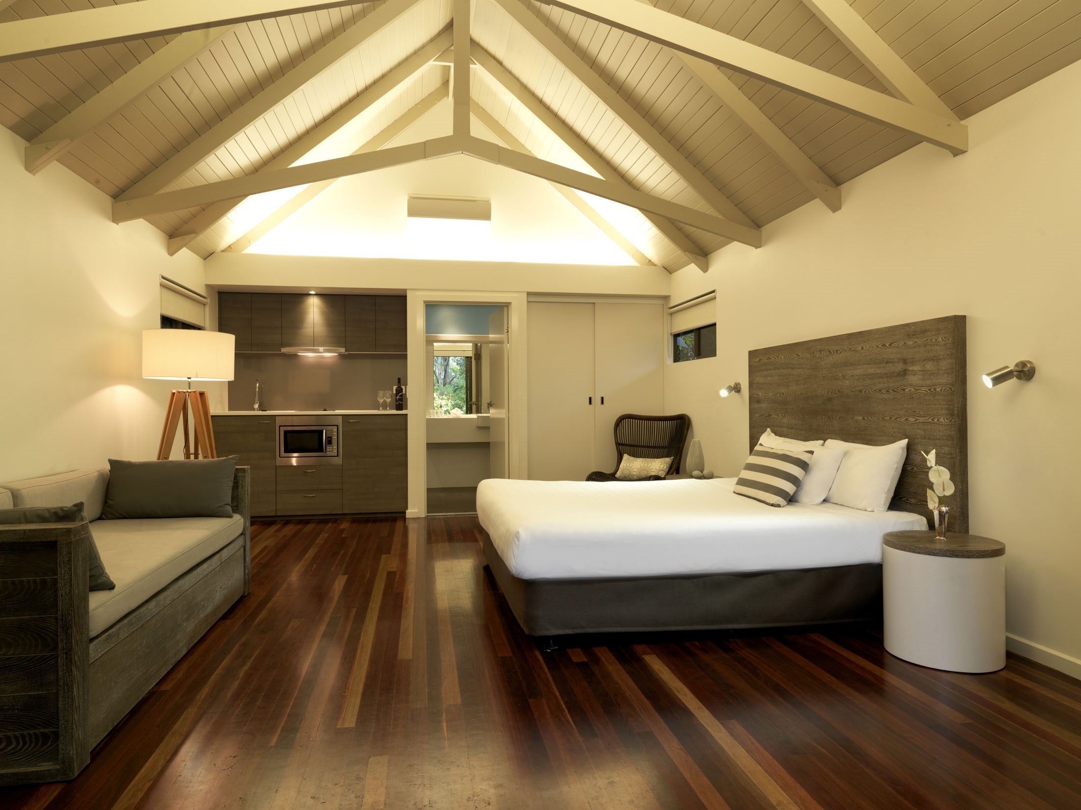 Inside a Palm Bungalows room with kitchenette - Hamilton Island bungalows